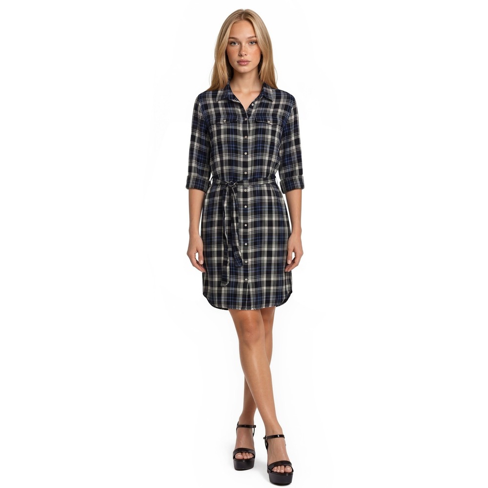 Lauren Ralph Lauren Blue Plaid Shirt Dress Women's Size 6 Pockets Long Sleeves
